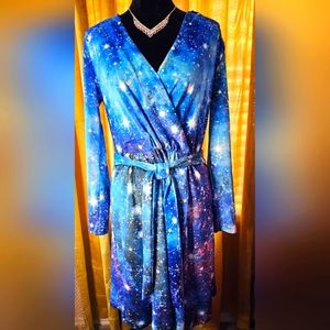 Galaxy space star velvet wrap long sleeve dress XXL